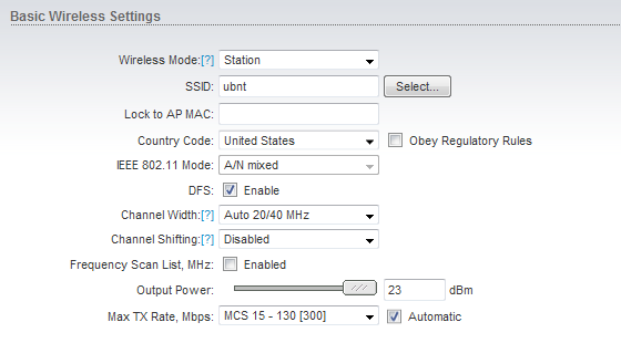 Раздел Wireless настройка режима Station веб-интерфейса airOS